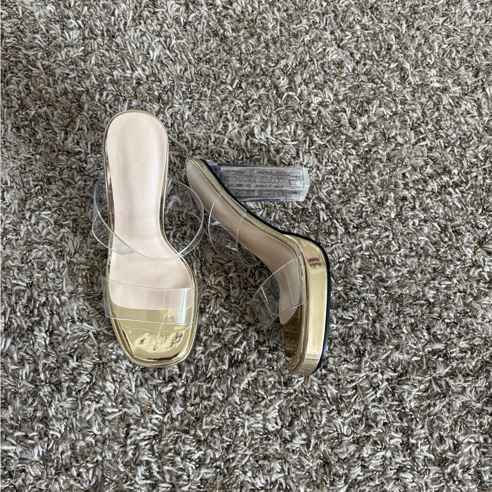 Clear and Gold Heeled Sandals